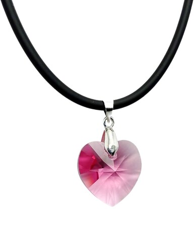 Collar y aretes Joyería Zvezda Heart rosa caucho y plata