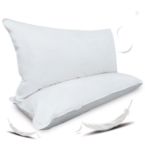 Downluxe - Almohada de pluma de ganso: paquete de 2 almohadas de cama, con  funda 100 % de algodón de alta calidad