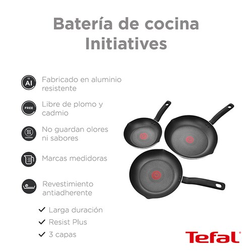 Bateria de Cocina Initiatives T-fal 10 Piezas Antiadhertente con Thermo Spot