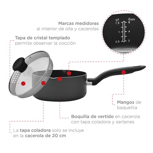 Bateria de Cocina Initiatives T-fal 10 Piezas Antiadhertente con Thermo Spot