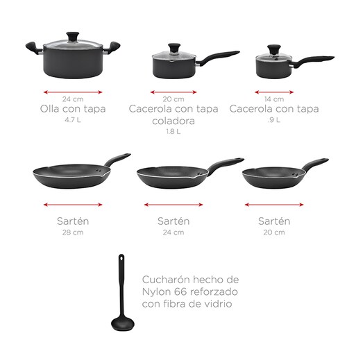Bateria de Cocina Initiatives T-fal 10 Piezas Antiadhertente con Thermo Spot