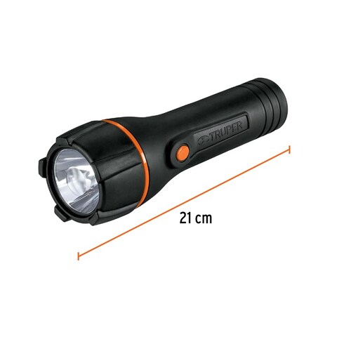 Linterna plástica 1 LED 180 lm con 2 pilas D, Truper 13019