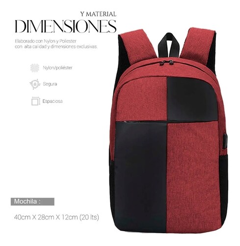 Mochila Para Laptop Carga Usb Negra con Rojo