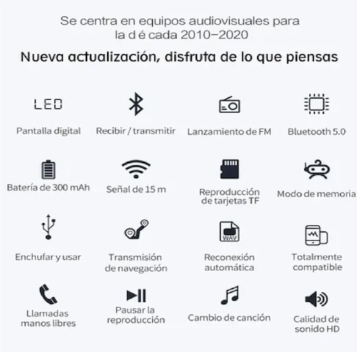 Transmisor/receptor Bluetooth 5.0 Lcd Para Pc, Tv, Bocina