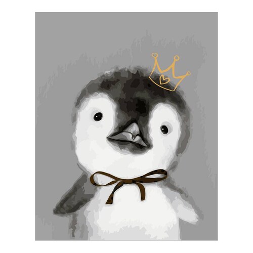 Pingüino tierno Pinta por numero con bastidor incluido
