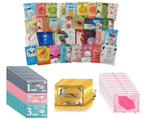 Paquete De 100 Mascarillas Surtidas Para Cara Ojos Y Labios.
