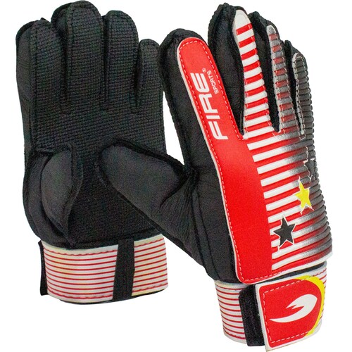 Par de Guantes de portero para Fútbol Fire Sports, palma de neopreno, Color Negro/Rojo