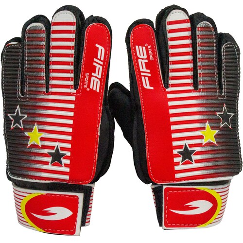 Par de Guantes de portero para Fútbol Fire Sports, palma de neopreno, Color Negro/Rojo