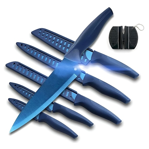 Juego De Cuchillos De Cocina Acero Inoxidable Azul 6 Pizs