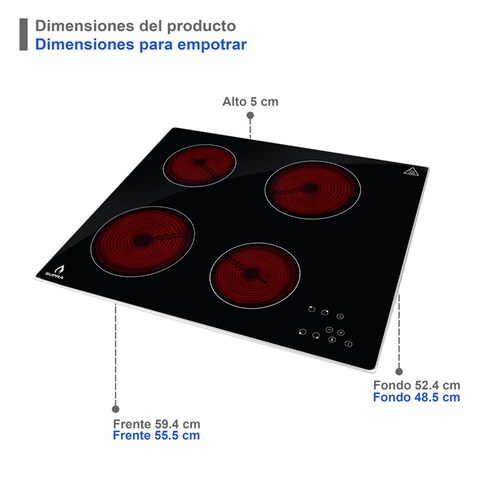 Parrilla de vitrocerámica 4 quemadores SUPRA VITRO4 de cristal templado negro