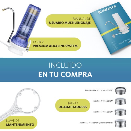 Tiger 2 Filtro Alcalino Biowater para agua Metales Pesados/Biocerámica/Ionizador/Magneto Terapia 11 etapas