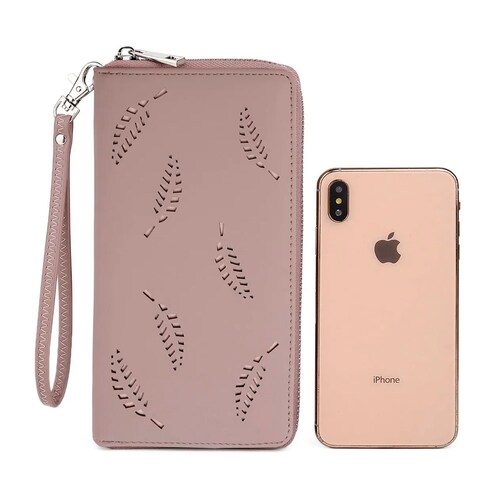 Cartera Uto Con 18 Bolsillos Y Brazalete Para Mujer Rosa.