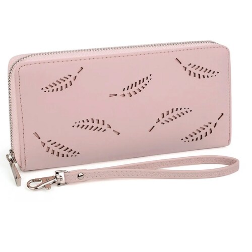 Cartera Uto Con 18 Bolsillos Y Brazalete Para Mujer Rosa.