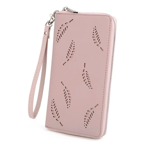Cartera Uto Con 18 Bolsillos Y Brazalete Para Mujer Rosa.