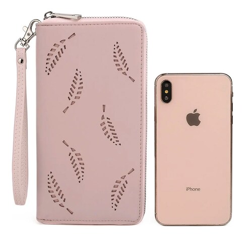 Cartera Uto Con 18 Bolsillos Y Brazalete Para Mujer Rosa.
