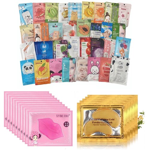 Paquete 10 Mascarillas Hidratantes + 10 Colágeno Labios + 10 Para Ojos.