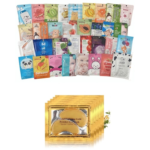 Paquete de 10 Mascarillas Hidratantes + 10 Pares De Parches para Ojos Colágeno.