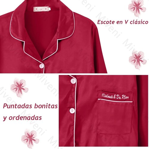 Pijamas Para Mujer De Seda 7 Piezas Roja Talla L