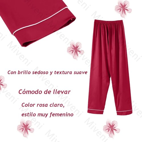 Pijamas Para Mujer De Seda 7 Piezas Roja Talla L