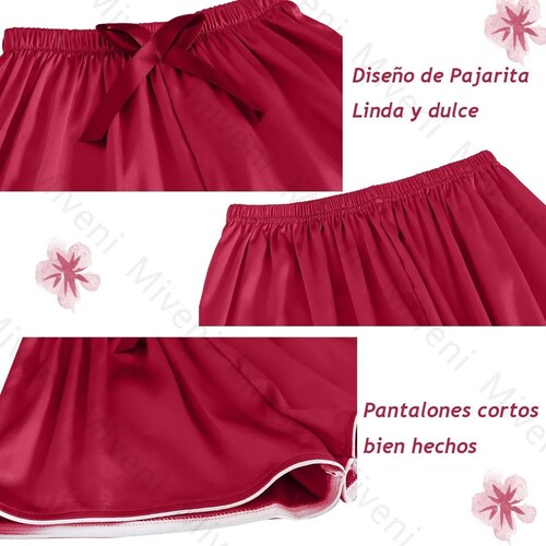 Pijamas Para Mujer De Seda 7 Piezas Roja Talla L
