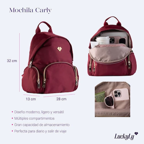 LuckyLy Mochila Mujer, Backpack Moderna y Casual, Modelo Carly, Vino