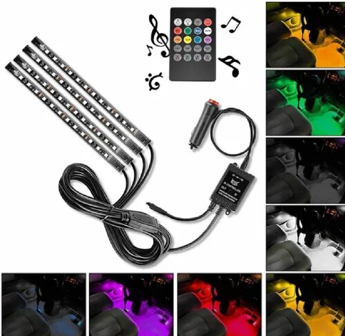 Luz Interior Teledirigida Rb Led 4 Tiras Para Autos