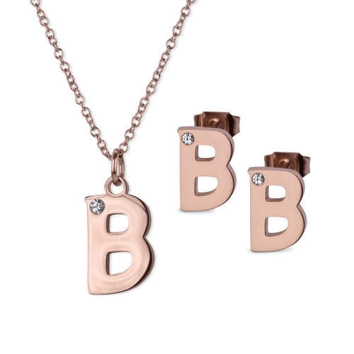 LuckyLy Set de Joyería para Mujer de Iniciales, Acero Inoxidable con Baño de Oro Rosa 18k y Zirconia Cúbica, Collar y Aretes Letras, Modelo Yara