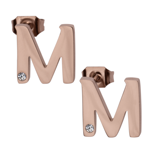 LuckyLy Set de Joyería para Mujer de Iniciales, Acero Inoxidable con Baño de Oro Rosa 18k y Zirconia Cúbica, Collar y Aretes Letras, Modelo Yara