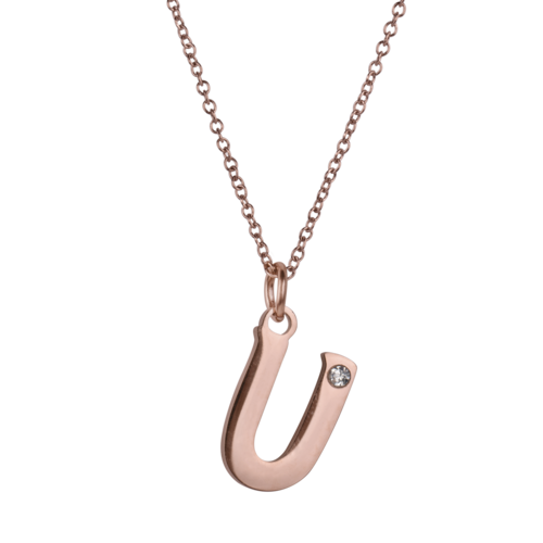 LuckyLy Set de Joyería para Mujer de Iniciales, Acero Inoxidable con Baño de Oro Rosa 18k y Zirconia Cúbica, Collar y Aretes Letras, Modelo Yara