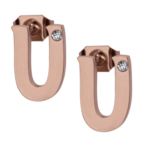 LuckyLy Set de Joyería para Mujer de Iniciales, Acero Inoxidable con Baño de Oro Rosa 18k y Zirconia Cúbica, Collar y Aretes Letras, Modelo Yara