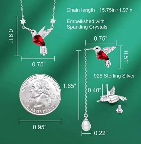 Juego de Joyas de  Colibrí  Plata con Rojo