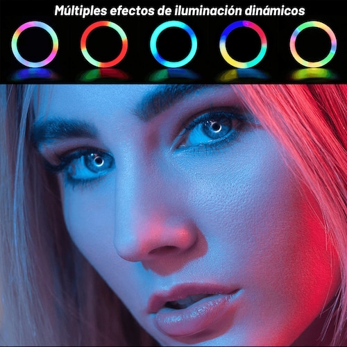 Anillo de luz multicolor LED, aro iluminación fotográfica con