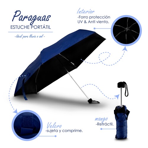 Paraguas Azul de bolsillo sombrilla automático protección rayos UV y Anti viento con estuche