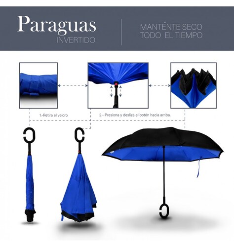Paraguas Azul Sombrilla Reversible Invertido Doble Refuerzo Resistente Ligero.