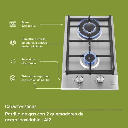 AVERA Parrilla de Gas Acero Inoxidable 2 Quemadores AI2
