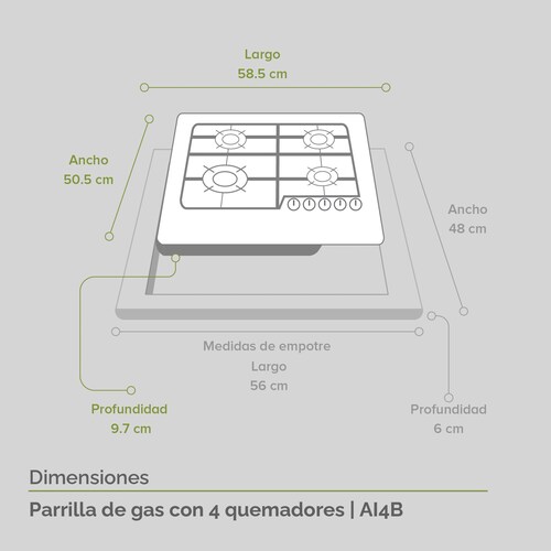AVERA Parrilla de Gas Acero Inoxidable con 4 Quemadores AI4B