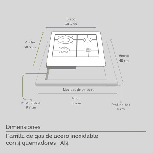 AVERA Parrilla de Gas Acero Inoxidable con 4 Quemadores AI4
