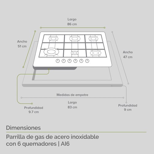 AVERA Parrilla de Gas Acero Inoxidable con 6 Quemadores AI6