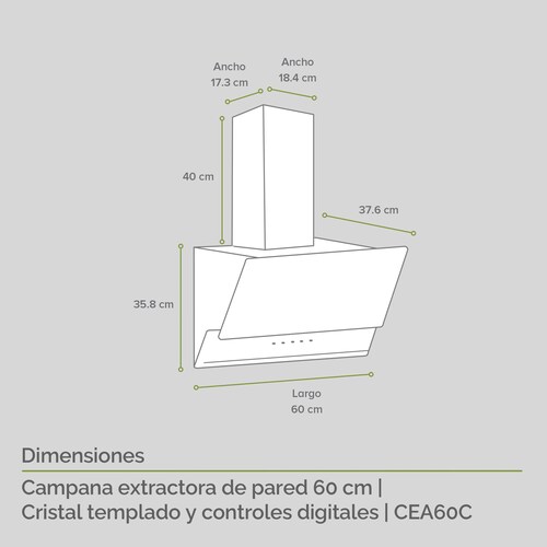 AVERA Campana Extractora o Purificadora para Cocina de Pared 60cm Cristal Templado y Controles Digitales CEA60C
