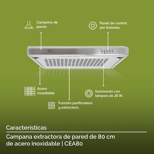 Campana Extractora para Cocina de Pared 80CM  Avera CEA80