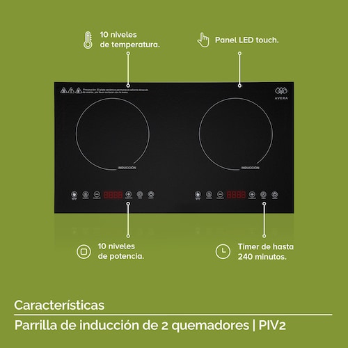 Parrilla De Inducción De 2 Zonas Estufa Eléctrica Avera PIV2