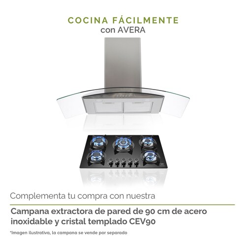 Parrilla de Gas Vidrio Templado con 5 Quemadores Avera VT5