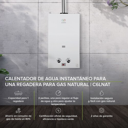 Calentador Boiler de Agua Instantáneo para Gas Natural 1 servicio Avera C6LNAT
