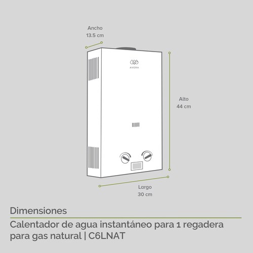 Calentador Boiler de Agua Instantáneo para Gas Natural 1 servicio Avera C6LNAT