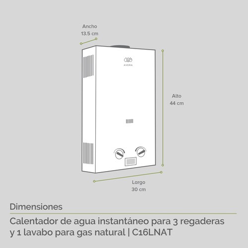AVERA Calentador Boiler de Agua Instantáneo para Gas Natural 3 y medio servicios C16LNAT