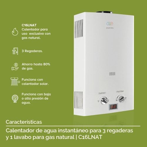AVERA Calentador Boiler de Agua Instantáneo para Gas Natural 3 y medio servicios C16LNAT