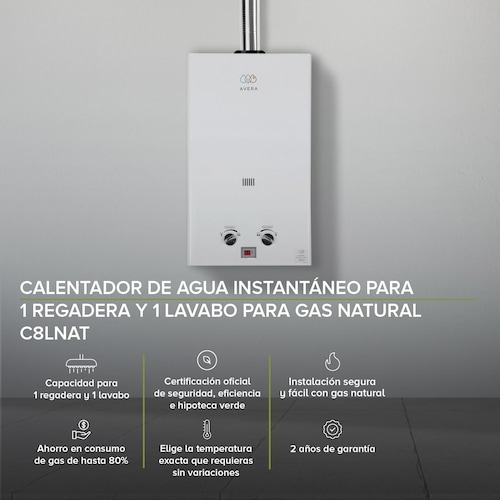 AVERA Calentador Boiler de Agua Instantáneo para Gas Natural 1 y medio servicios C8LNAT