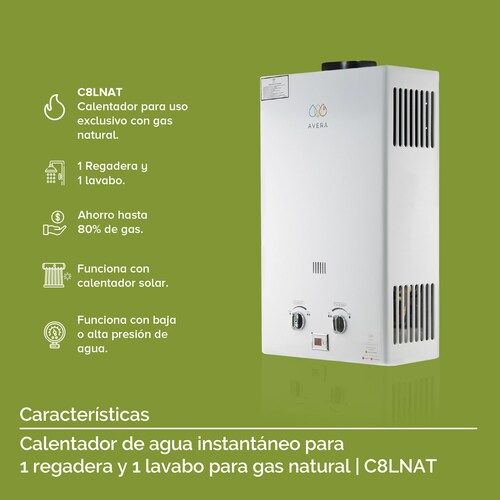 AVERA Calentador Boiler de Agua Instantáneo para Gas Natural 1 y medio servicios C8LNAT