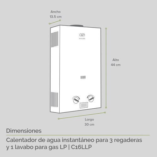 AVERA Calentador Boiler de Agua Instantáneo para Gas LP 3 y medio servicios C16L