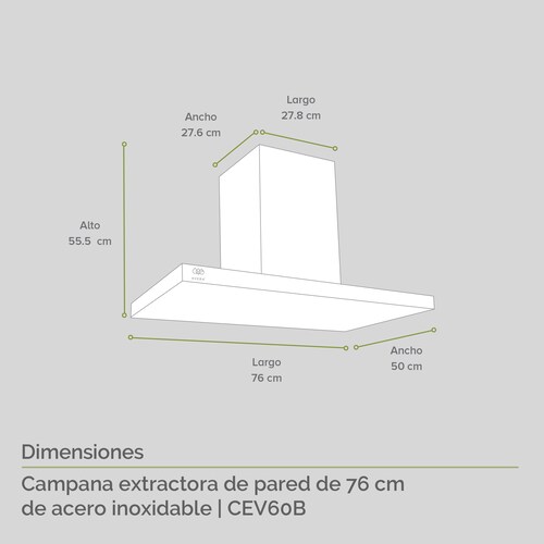 AVERA Campana Extractora o Purificadora para Cocina de Pared 76 cm Acero Inxoidable CEV60B